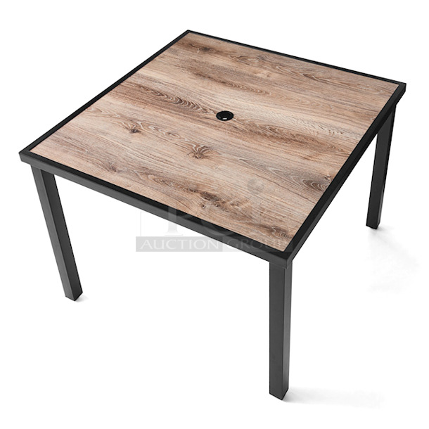 BEAUTIFUL!! Mainstays Heritage Park Outdoor Faux Wood Square Steel Dining Table.  - Image 2 of 7