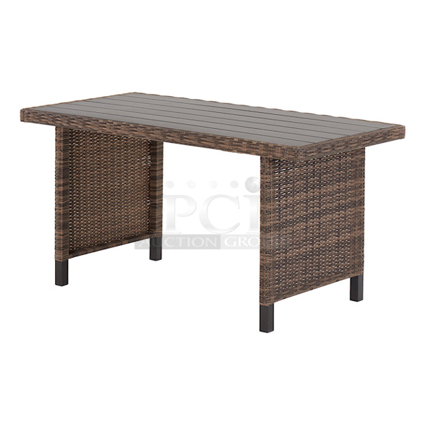 IN THE BOX! Better Homes & Gardens Brookbury 5-Piece Patio Wicker Sectional Set. Includes: (2) cushioned sofas, (2) cushioned ottomans, and (1) conversation/dining table  - Image 7 of 12