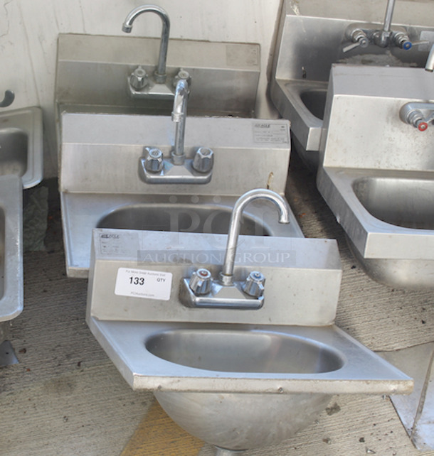 NICE! Set Of 3 Hand Sinks With Gooseneck Faucet, Polymer Lever Drain, And Overflow.  14 3/4 Inches X 18 7/8 Inches X 12 1/2 Inches. 3x Your Bid