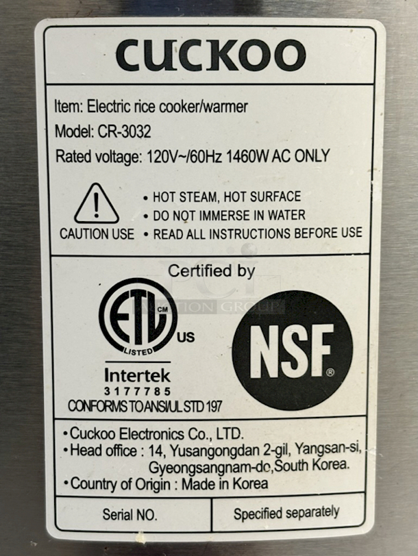 SWEET! 30-Cup CUCKOO CR-3032 Rice Cooker. 120V~/60Hz 1460W AC. Certified Working.  - Image 4 of 4