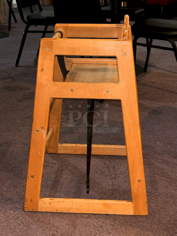 SOLID! Wood Highchair, Standard Height, Walnut Finish With Safety Strap.  - Image 5 of 5