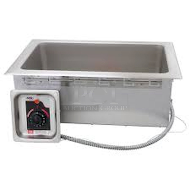 PALLET FULL! Includes: BRAND NEW, NEVER USED APW Wyott HFW-1D, Hot Well, 120v, Commercial Swamp Cooler, Missing the Motor and Once Side Cover, Sliding Full Size Pan Lids, Chaffers, Chicken Wire, Ceiling Menu Board Mount, Mini-Refrigerator.  - Image 1 of 10