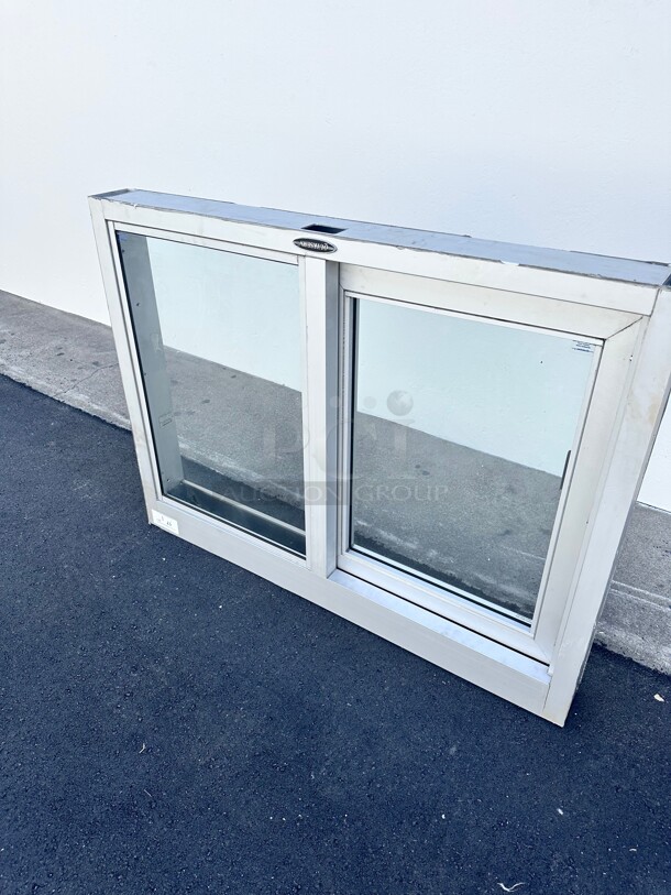 New Quikserv  Self-Closing Side Sliding Transaction Window With Standard Frame 36 W x 36 H Right Hand Slide Clear Anodized NSF - Image 2 of 8
