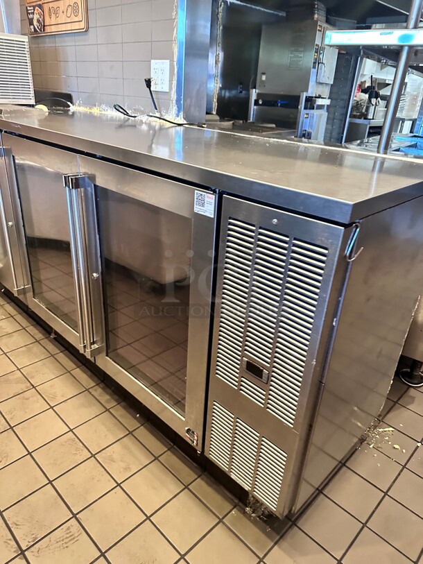 Late Model Perlick BBS84-RMT 84 inch Back Bar Refrigerator - 3 Swinging Doors, Two Galss and One Stainless, 120v Tested and Working - Image 4 of 9