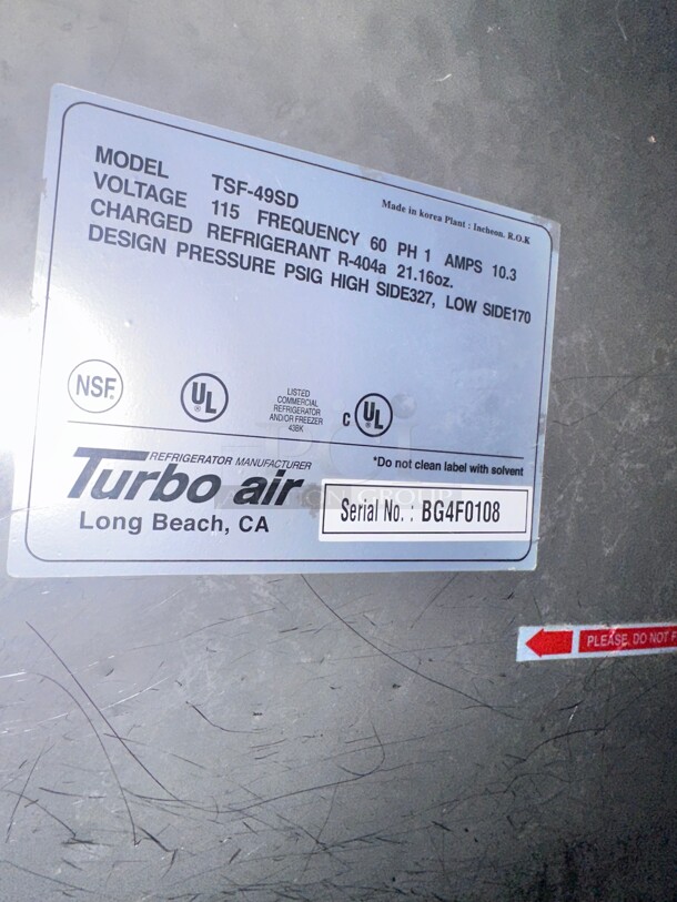 Excellent Condition Turbo Air TSF-49SD 54" Two Section Reach In Freezer, (2) Solid Doors, 115v Tested and Working - Image 4 of 6