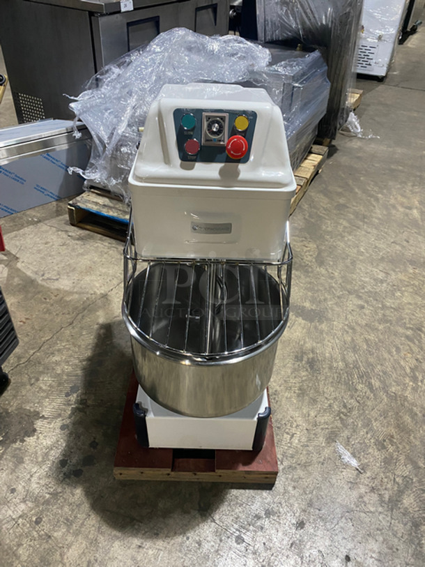 Two Thousand Commercial Floor Style Spiral Dough Mixer! With Spiral Attachment! Stainless Steel Mixing Bowl And Bowl Guard! Model: HS20S 220V 60HZ