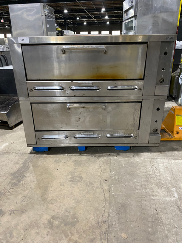 Garland Commercial Natural Gas Powered Double Deck Pizza Oven! With 4 Stones! All Stainless Steel! 2x Your Bid Makes One Unit!