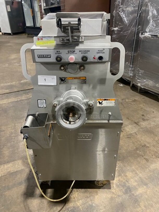 AMAZING! Hobart Commercial Floor Style Heavy Duty Meat Grinder/ Meat Mixer! With 200 LB Capacity! With Foot Pedal Control! Solid Stainless Steel! On Casters! WORKING WHEN REMOVED! Model: MG2032 SN:311433265 480V 60HZ 3 Phase