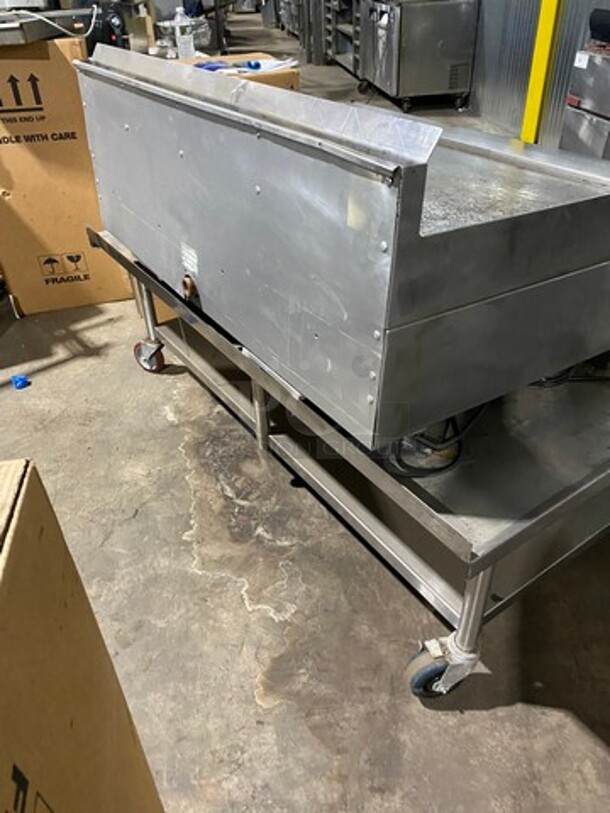 Garland Commercial Countertop Gas Powered Flat Griddle! With Back And Side Splashes! On Equipment Stand! With Storage Space Underneath! All Stainless Steel! On Casters! - Image 4 of 8