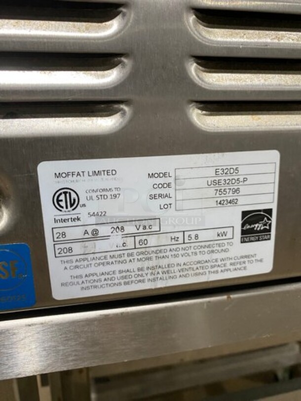 Turbo Fan Commercial Electric Powered Convection Oven! With View Through Door! With Pan Rack Underneath! All Stainless Steel! On Casters! Model: E32D5 SN: 755796 208V - Image 5 of 9