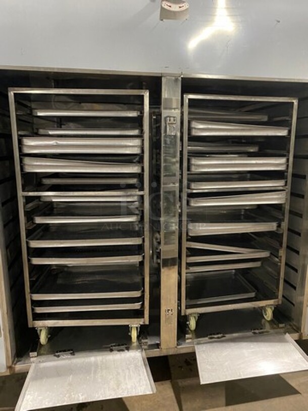 AMAZING! BRAND NEW! NEVER USED! Solid Stainless Steel Commercial 2 Door Roll In Rack Smoker Box! With Racks And Pans Included! - Image 5 of 10