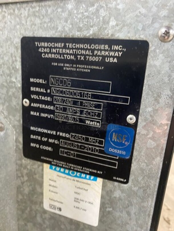 2010 Turbo Chef Commercial Countertop Rapid Cook Oven/ Microwave Oven! All Stainless Steel! Tornado Series Model: NGCD6 SN: NGCD6D06168 208/240V 60HZ 1 Phase - Image 7 of 8