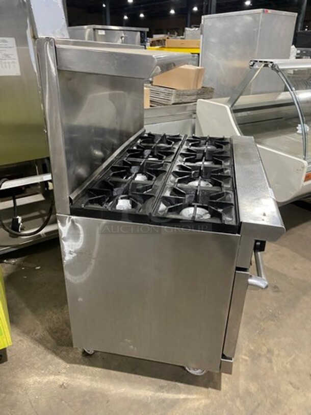 American Range Commercial Natural Gas Powered 8 Burner Stove! With Raised Back Splash And Salamander Shelf! With 2 Oven Underneath! Metal Oven Racks! All Stainless Steel! On Casters! - Image 2 of 10
