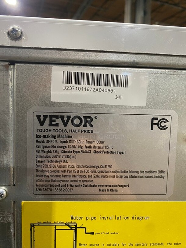 SWEET! LIKE NEW! Late Model 2023 Vevor Commercial Floor Style Ice-Making Machine! With Commercial Ice Bin Attached! All Stainless Steel! With Ice Scooper! On Legs! 115V! Model: LB440TA SN: D2371011972A040651! Working When Removed! - Image 8 of 10