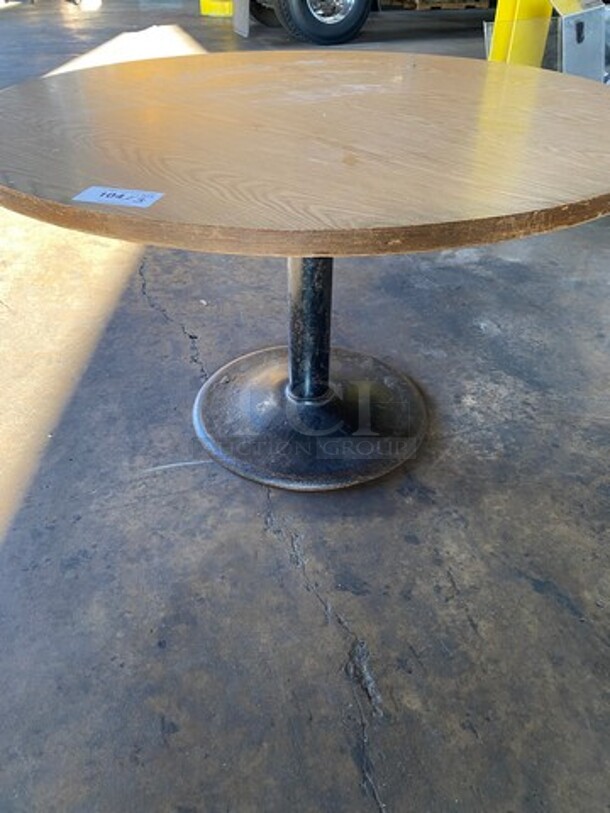 WOW! Brown Wooden Pattern Round Table! With Black Metal Pedestal Style Base! 3x Your Bid! - Image 2 of 5