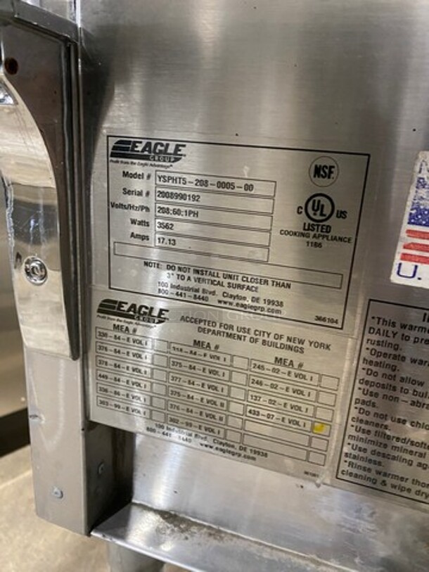 Eagle Commercial Electric Powered 5 Well Steam Table! With Storage Space Underneath! All Stainless Steel! On Casters! Model: YSPHT5 SN: 2008990192 208V 60HZ 1 Phase - Image 8 of 10