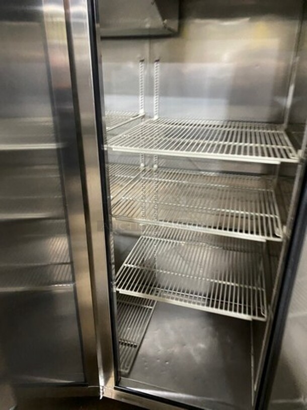 COOL! Turbo Air Commercial 3 Door Reach In Cooler! Poly Coated Racks! All Stainless Steel! On Casters! Model:M3F723 SN: M3F7L85018 115/208/230V 60HZ 1 Phase! Working When Removed! - Image 6 of 10