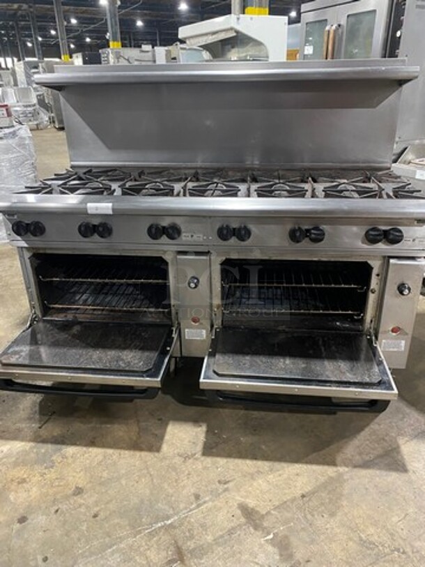 Vulcan Commerical Natural Gas Powered 12 Burner Stove! With Raised Back Splash And Salamander Shelf! With 2 Oven Underneath! All Stainless Steel! On Casters! WORKING WHEN REMOVED! Model: G72SS1AA SN: 659011300 - Image 8 of 11