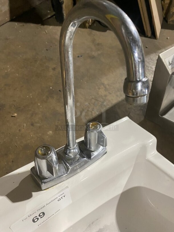 Single Bay Wall Mount Sink With Faucet and Handles! - Image 4 of 7