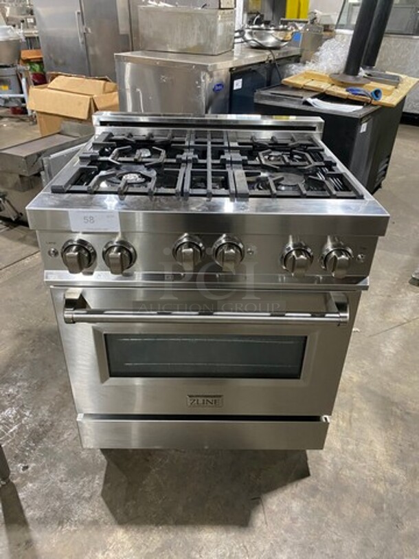  2020 Zline Gas Powered 4 Burner Stove! With Oven Underneath! Stainless Steel! On Legs! MODEL RG30 SN:20062976049 120V - Image 1 of 9