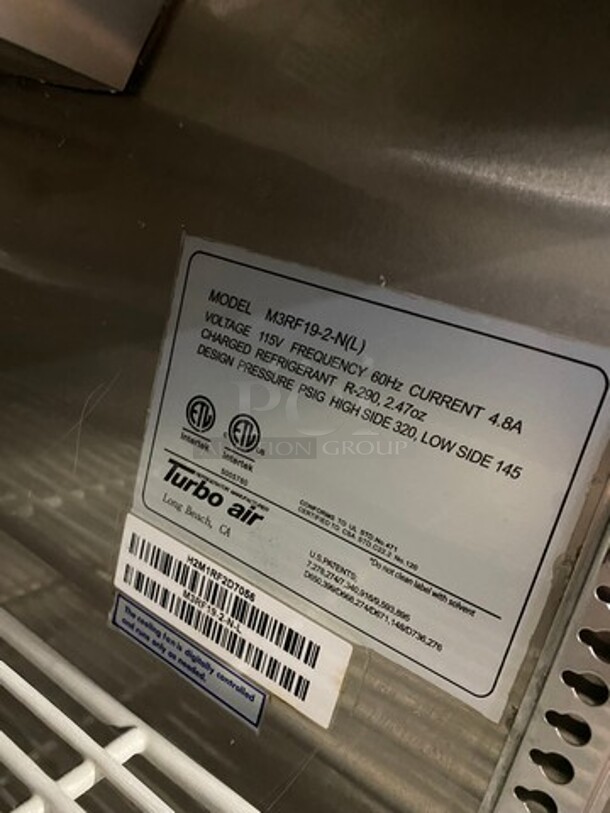 COOL! Turbo Air Commercial 2 Door Half Cooler Half Freezer Combo Unit! With Racks! All Stainless Steel! On Casters! Model: M3RF192N SN: H2M1RF2D7056 115V 60HZ 1 Phase - Image 7 of 9