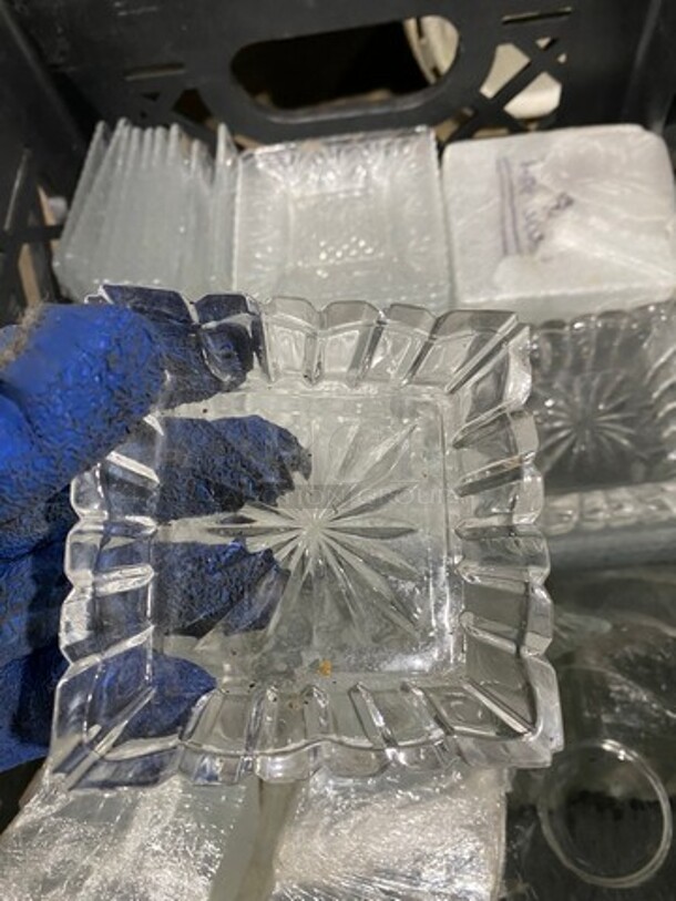 CUTE! Assorted Style Crystal Clear Saucers! Includes Black Poly Crates! 2x Your Bid! - Image 2 of 4