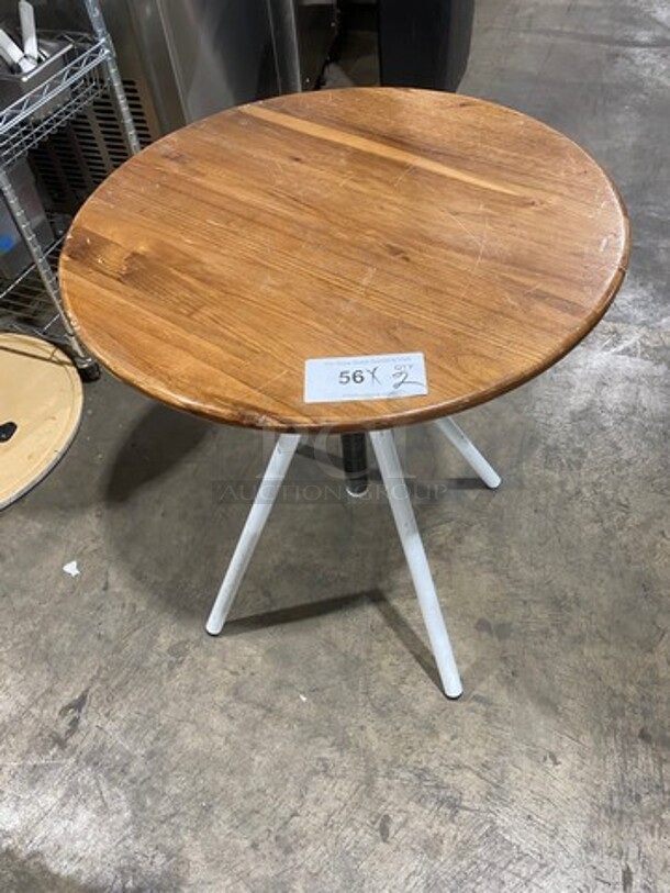 LIKE NEW! Round Wooden Pattern Table! With Tri Pod Style Metal Base! 2x Your Bid!