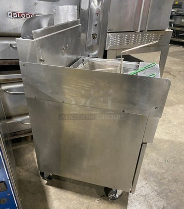 WOW! Frymaster Commercial Natural Gas Powered Deep Fat Fryer With Side Dumping Station! With Metal Frying Baskets! With Back Splash! All Stainless Steel! On Casters! SN:0204GH0014 110-120V 1PH - Image 3 of 12