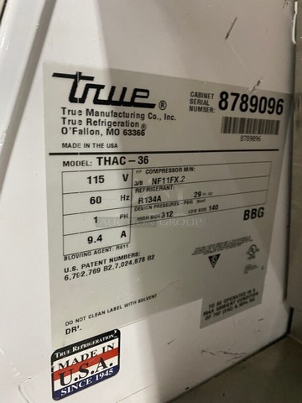 NICE! True Commercial Refrigerated Open Grab-N-Go Case Merchandiser! With Clear Poly Font And Sides! Stainless Steel Body! Model: THAC36 SN: 8789096 115V 60HZ 1 Phase - Image 6 of 7
