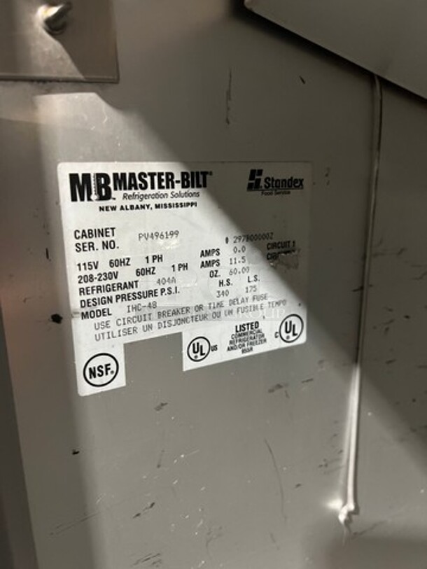 Master Bilt Commercial 2 Door Reach In Freezer! With Poly Coated Racks! All Stainless Steel! On Casters! Model: IHC48 SN: PV496199 115/208/230V 60HZ 1 Phase - Image 6 of 11