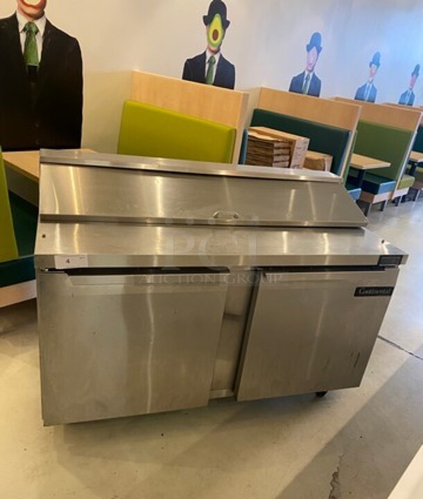 Continental Commercial Refrigerated Sandwich Prep Table! With 2 Door Storage Space Underneath! All Stainless Steel! On Casters! WORKING WHEN REMOVED! Model: SW6016 SN: 15875038 115V 60HZ 1 Phase
