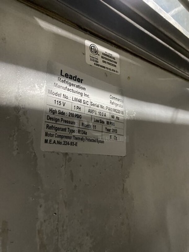 Leader 48 Inch Refrigerated Mega Top Sandwich Prep Table With Sneeze Gaurd! Model LM48SC Serial PW11M2201B! 115V 1 Phase! On Commercial Casters! - Image 8 of 9