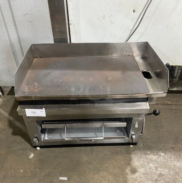 Commercial Countertop Natural Gas Powered Flat Top Griddle And Cheese Melter Combo! With Back And Side Splashes! All Stainless Steel!