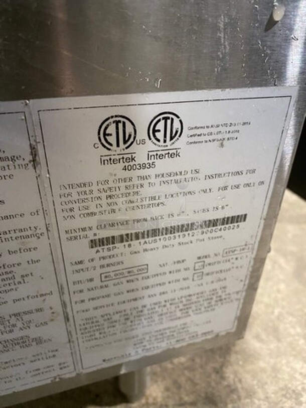 Cook Rite Commercial Countertop Gas Powered Single Burner Stock Pot Range! Stainless Steel! On Small Legs! Model: ATSP181 SN: ATSP181AUS100310122900C40025 - Image 7 of 8