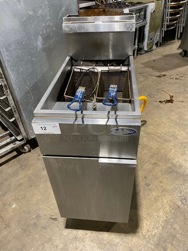 Cook Rite Commercial Natural Gas Powered Deep Fat Fryer! With 2 Metal Frying Baskets! All Stainless Steel! On Legs! WORKING WHEN REMOVED!