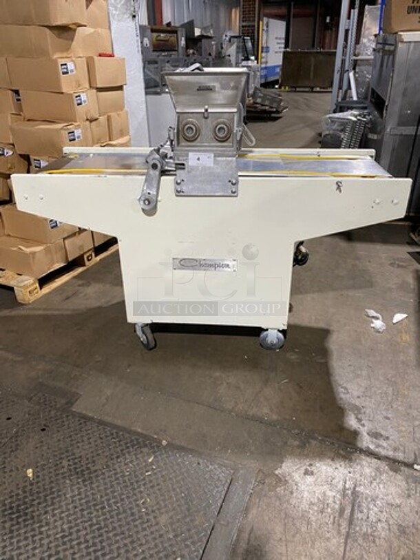 WOW! Champion Commercial Electric Powered Cookie Depositor! With 3 X Dye's! On Casters! WORKING WHEN REMOVED! Model: 65SETL SN: 01020 115V 60HZ 1 Phase