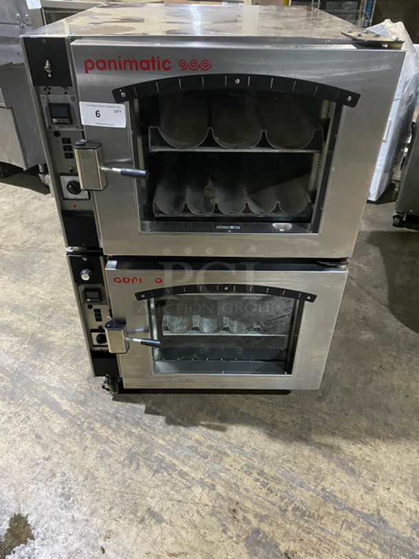 Panimatic Commercial Double Deck Bread Baking Oven! Electric Powered! With View Through Doors! Metal Bread Racks! Stainless Steel Body! On Casters! 2x Your Bid Makes One Unit! Model: F44666 SN: 39 208V