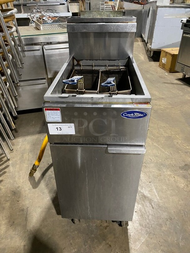 Cook Rite Commercial Natural Gas Powered Deep Fat Fryer! With 2 Metal Frying Baskets! All Stainless Steel! On Casters! WORKING WHEN REMOVED!