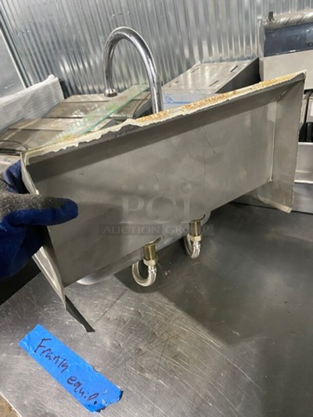 Commercial Stainless Steel Hand Sink! With Raised Back Splash! With Faucet And Handles! - Image 3 of 7