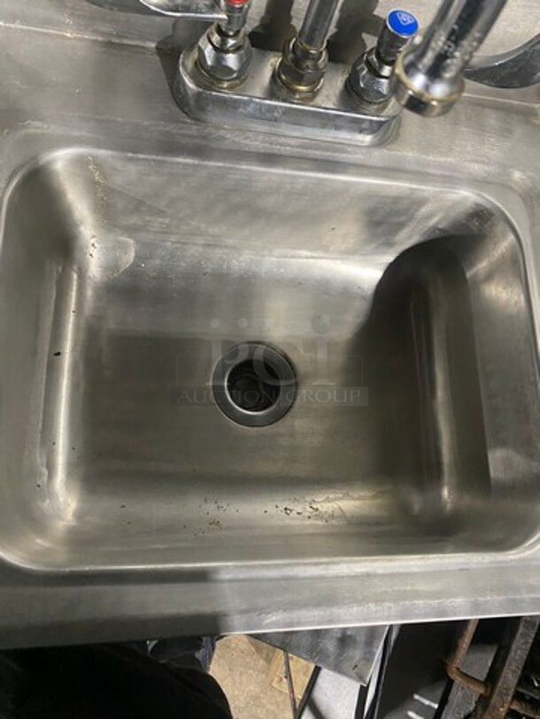 Commercial Stainless Steel Hand Sink! With Raised Back Splash! With Faucet And Handles! - Image 5 of 7