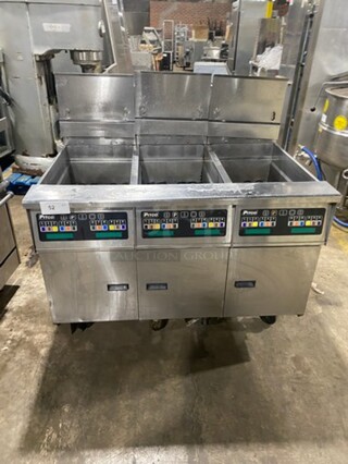 PITCO Soltice Series Frialator Stainless Steel Commercial Natural Gas Powered 3 Bay Deep Fat Fryer! Model SSH60 Serial G12FC026375! On Commercial Casters!