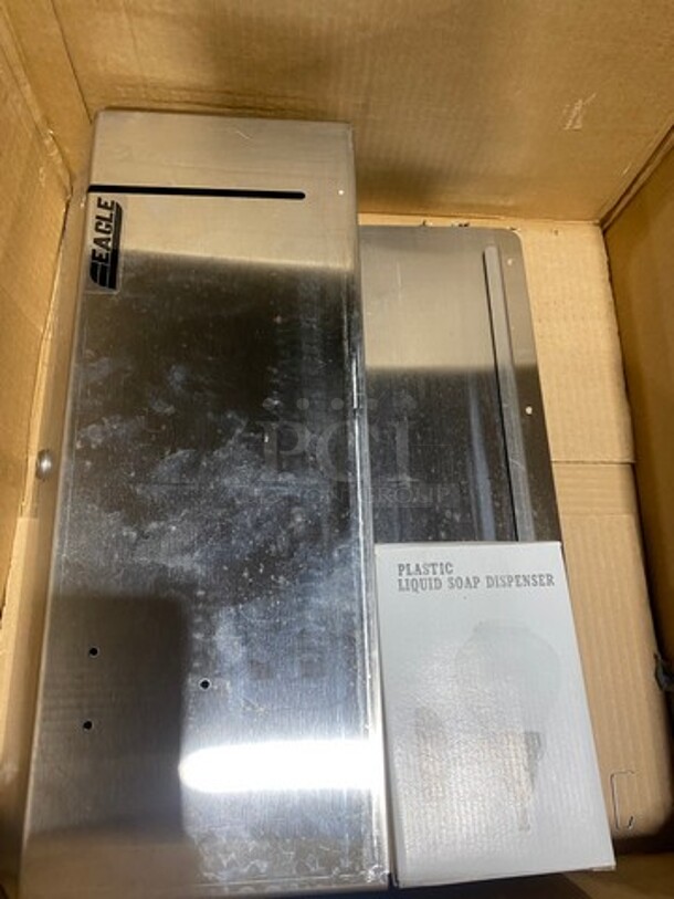 NICE! NEW! IN THE BOX! Eagle Wall Mount Metal Paper Towel Dispenser! With Plastic Liquid Soap Dispenser! Model: DP10 - Image 3 of 5