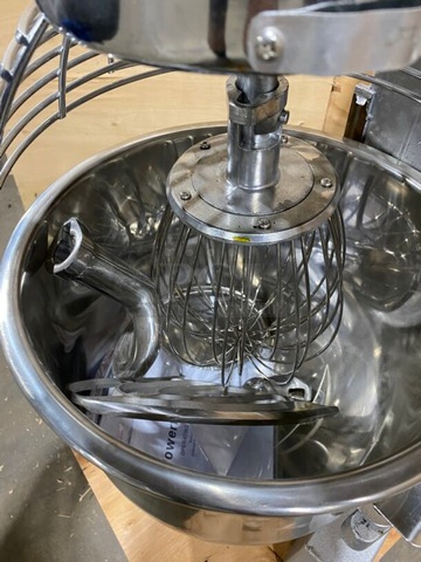 AWESOME! BRAND NEW! IN THE CRATE! Commercial Spiral Mixer! With Whisk, Paddle And Spiral Hook Attachment! With Mixing Bowl And Bowl Guard! Stainless Steel! Model: WGB20 110V - Image 8 of 11