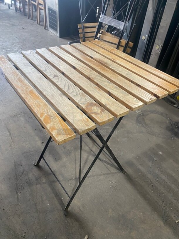 Metal Folding Tables With Wooden Planks! 2x Your Bid - Image 2 of 5