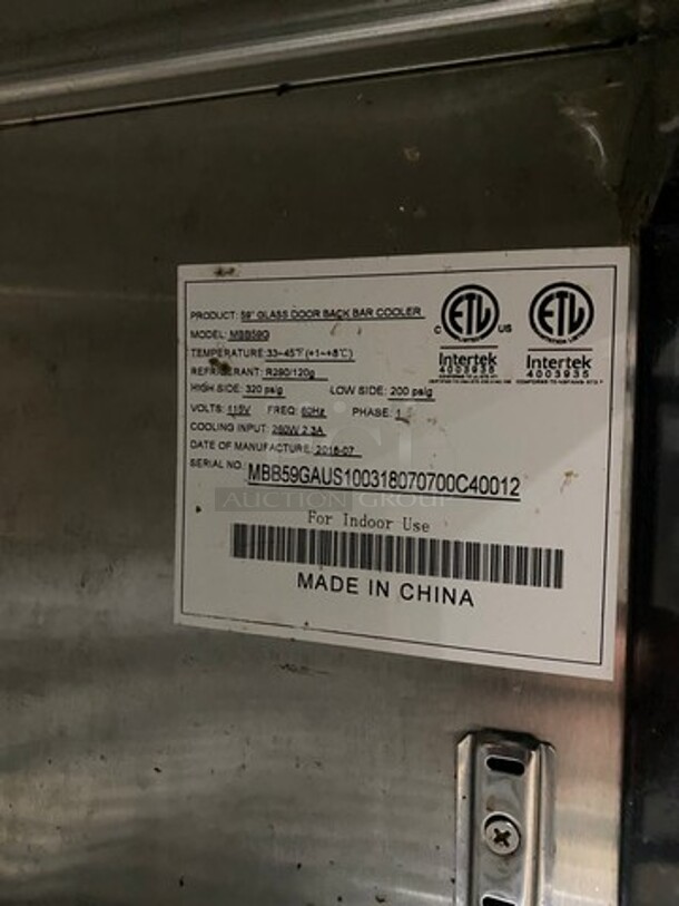 2018 Atosa Commercial 2 Door Bar Back Cooler! With View Through Doors! All Stainless Steel! Model: MBB59G SN: MBB59GAUS100318070700C40012 115V 60HZ 1 Phase - Image 8 of 9