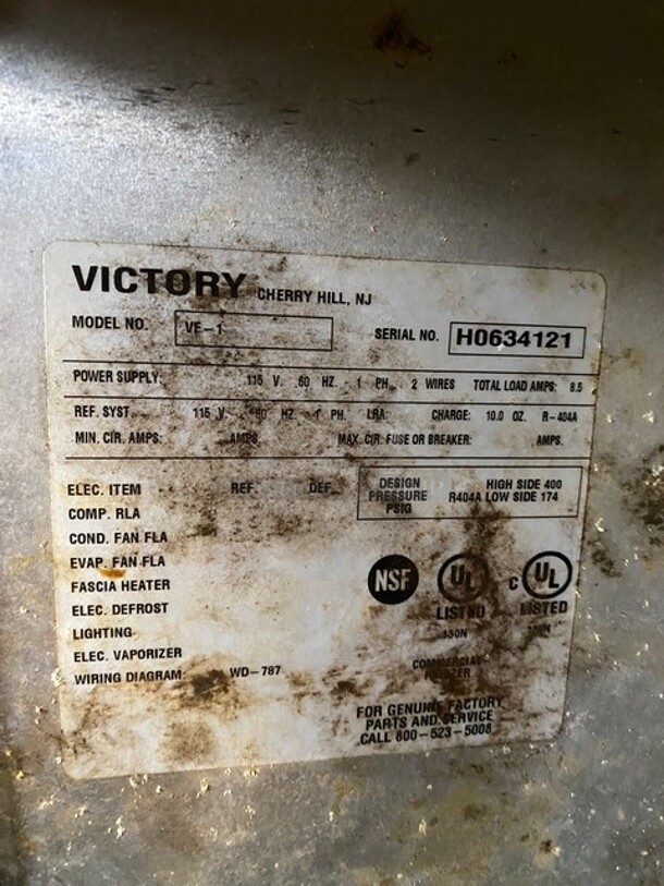 Victory Upright One Solid Door Stainless Steel Reach In Freezer! Model VF1 Serial H0634121! 115V 1 Phase! On Casters!  - Image 8 of 10
