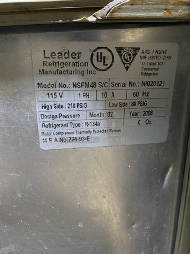 Leader Commercial Refrigerated Sandwich Prep Table! With Commercial Cutting Board! With 2 Door Storage Space! All Stainless Steel! On Casters! Model: NSFM48S/C SN: NI020121 115V 60HZ 1 Phase - Image 7 of 10