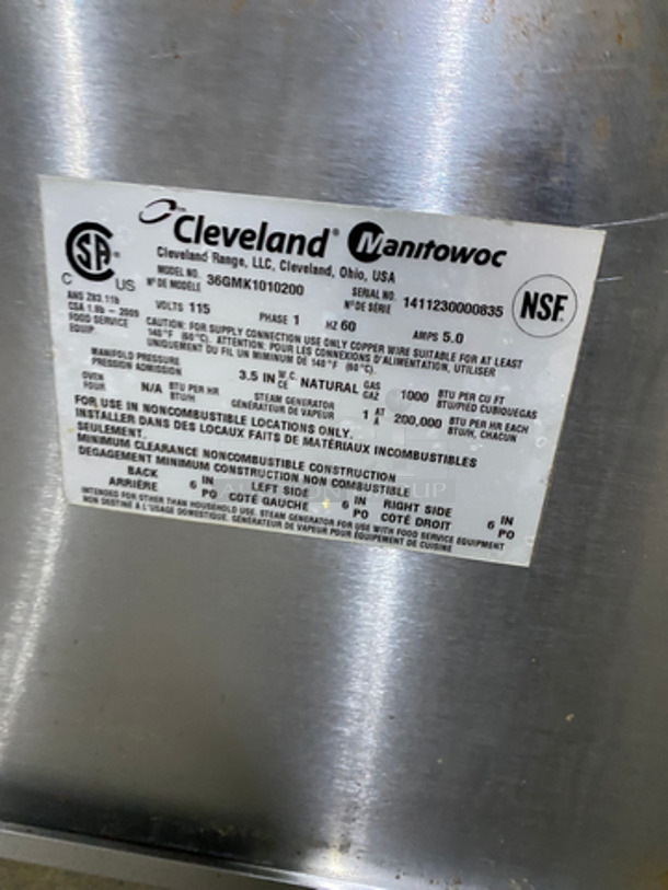 WOW! Cleveland Natural Gas Powered Commercial Double Tilted Kettle Cabinet Assembly! With 2 10 Gallon Kettles! All Stainless Steel! On Legs! Model: 36GMK1010200 SN: 1411230000835 115V 60HZ 1 Phase - Image 9 of 12