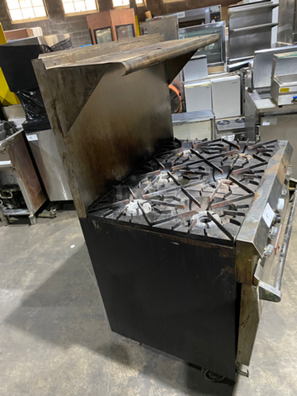 Vulcan Commercial Natural Gas Powered 6 Burner Stove! With Full Size Oven Underneath! Metal Oven Rack! With Raised Back Splash And Salamander Shelf! All Stainless Steel! - Image 3 of 10