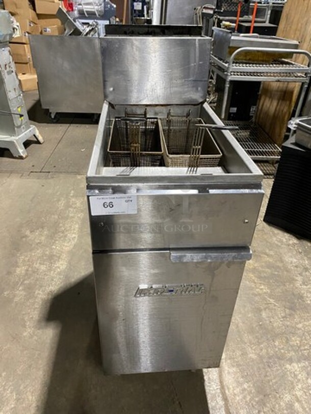 Imperial Commercial Natural Gas Powered Deep Fat Fryer! With Backsplash! With 2 Metal Frying Baskets! All Stainless Steel! On Casters! Model: IFS40 SN: 06157209